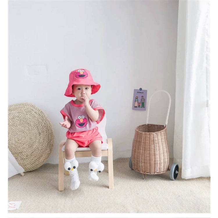 XẢ HÀNG Bộ quần áo ba lỗ in hình ngỗ nghĩnh, bộ quần áo sát nách Sesame Street dễ thương chất cotton 4c mịn mát