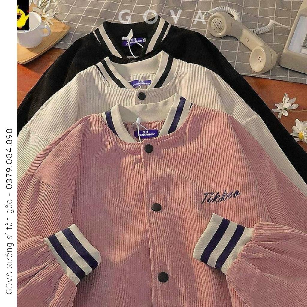 Áo Bomber Nhung Gân TIKKEO form rộng ulzzang áo khoác Nhung nam nữ cực đẹp GOVA