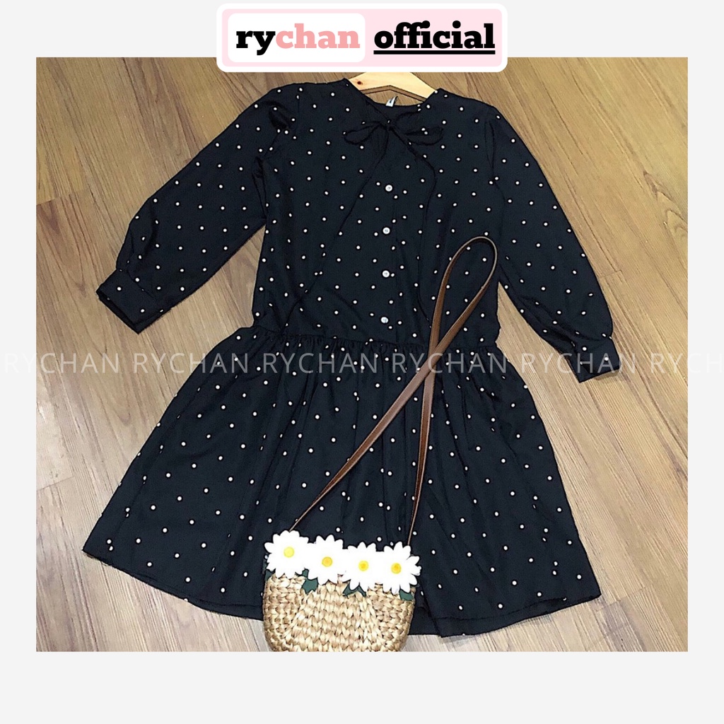 [ẢNH THẬT CUỐI] DX133 - Đầm Xòe Babydoll Tay Phồng Nơ Cổ Bi Đen