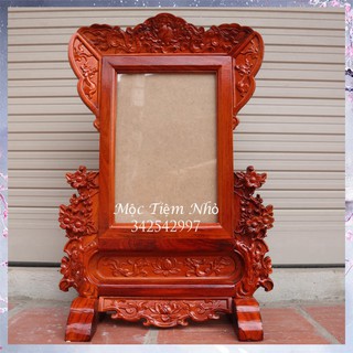 Khung ảnh bàn thờ gia tiên trạm hoa mai gỗ hương