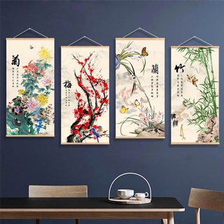 Vintage Plum Scroll Tranh Trang Trí Phòng Khách Thẩm Mỹ Nghệ Thuật Treo Tường Mangosteen Phong Cảnh Cuộn Poster