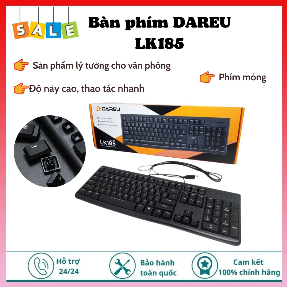 Bàn phím DAREU LK185 - Phím mỏng - Sản phẩm lý tưởng cho văn phòng, Ký tự được khắc laser chống bay - Hàng chính hãng