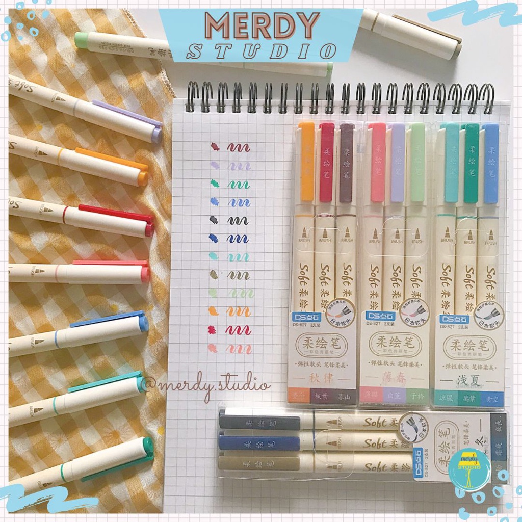 Set 3 cây bút Soft Brush Sign Pen viết calligraphy, hán tự, tiêu đề bài học