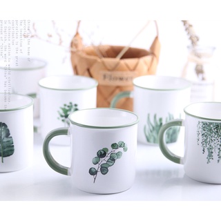 Ly sứ 350 ml hoạ tiết lá cây Bắc Âu sang chánh. Hàng gốm sứ cao cấp.