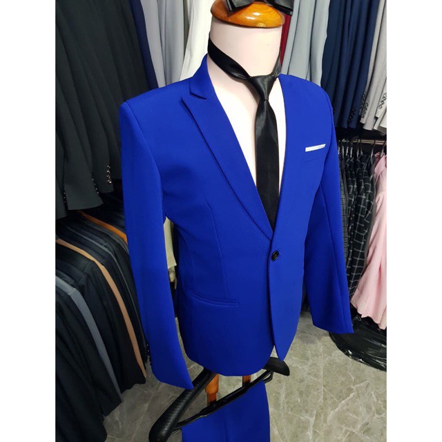 [BIG SALE]  trọn bộ áo vest và quần giá 419k màu xanh cô ban. Chất vải mềm, ko nhăn, bộ comle nam, vest chú rể,bộ suit