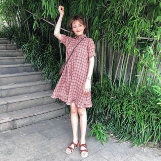 Váy sơ mi kẻ caro đuôi bèo