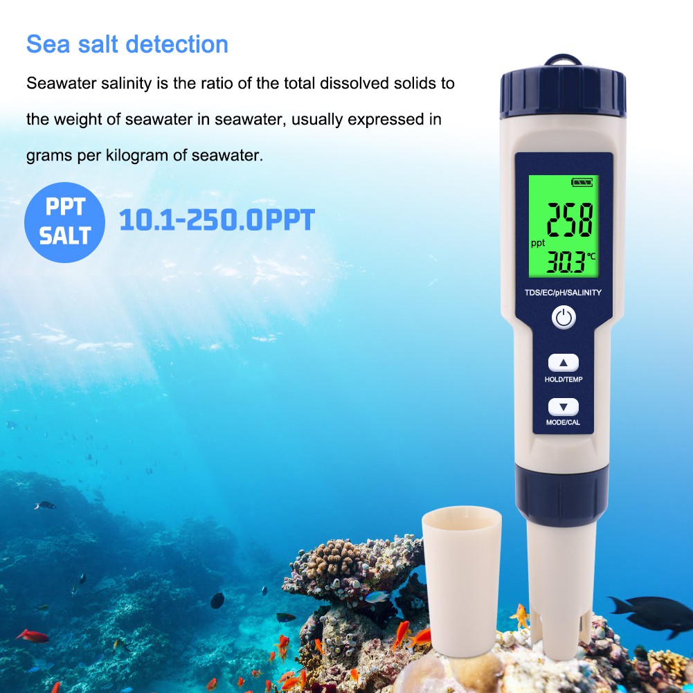 Thiết Bị Đo Độ PH 5 Trong 1 TDS / EC / PH / Salinity / Nhiệt Độ Nước Uống