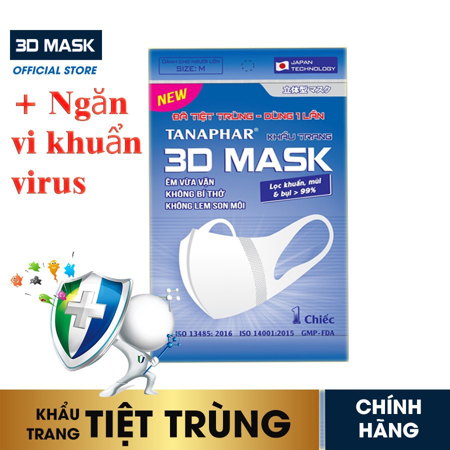 Khẩu trang 3D mask người lớn, khẩu trang y tế ngăn khói bụi, ngăn vi khuẩn virus bảo vệ sức khỏe - Túi 1 Chiếc