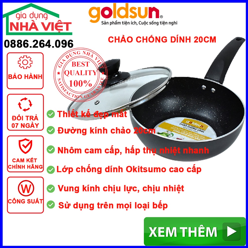 Chảo chống dính Goldsun, chảo chống dính bếp từ dành cho mọi loại bếp, đướng kính 20cm mã 10202519