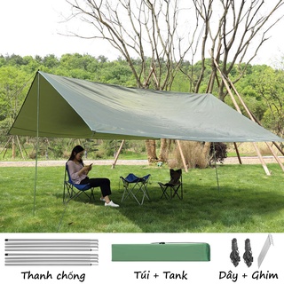 Tấm bạt 3x3m tăng mái che lều cắm trại dã ngoại chống nước có combo cây chống kèm dây với túi đựng - Tăng lều