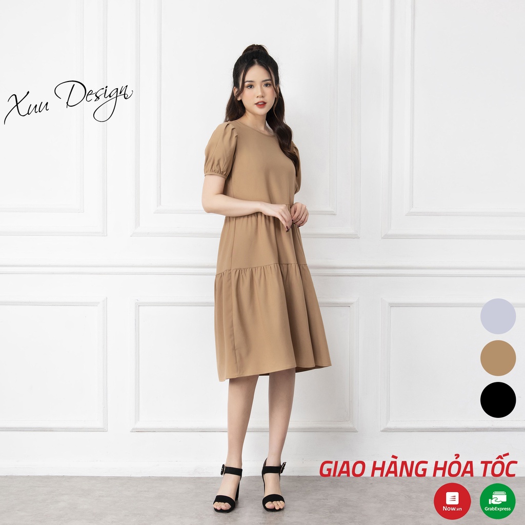 Váy suông nữ XUU kiểu dáng babydoll cộc tay V01