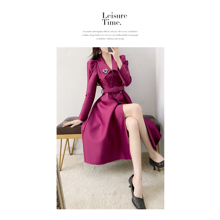 Đầm Cổ Vest Tay Dài Ôm Eo Thời Trang Mùa Xuân 2022 Cho Nữ