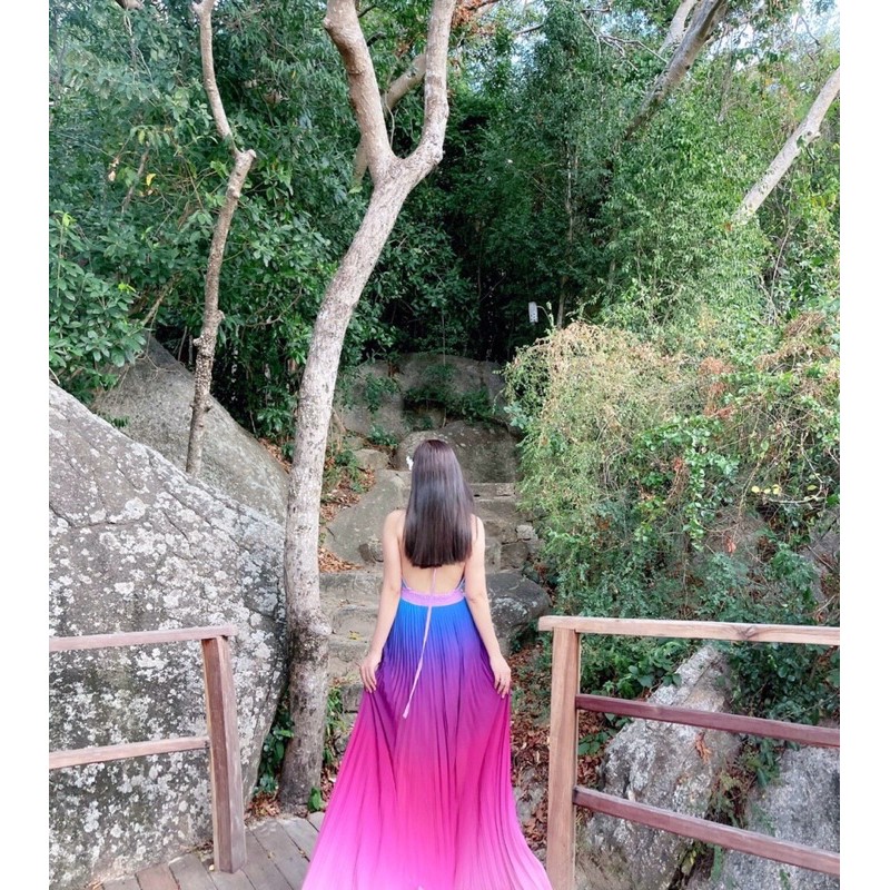 (miễn phí chỉnh váy) đầm maxi yếm dập li màu loang ombre cầu vồng nhiều màu đi biển du lịch chụp hình sống ảo | BigBuy360 - bigbuy360.vn