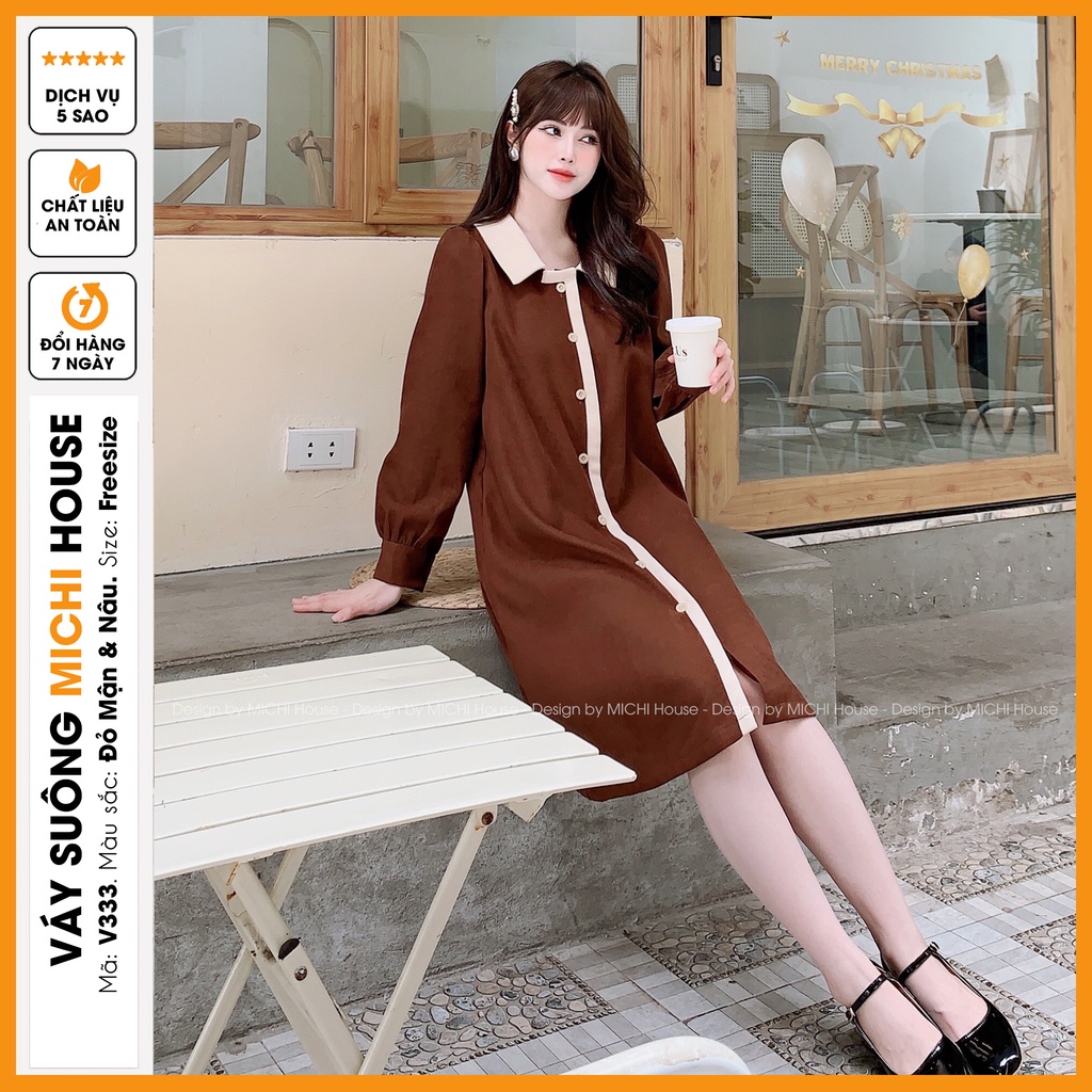 Đầm Suông Nhung Dáng Xuông Rộng MICHI House V333 Váy Xuông Thiết Kế Dài Tay Cổ Sơ Mi Dễ Mặc, Mặc Bầu Cũng Xinh | BigBuy360 - bigbuy360.vn