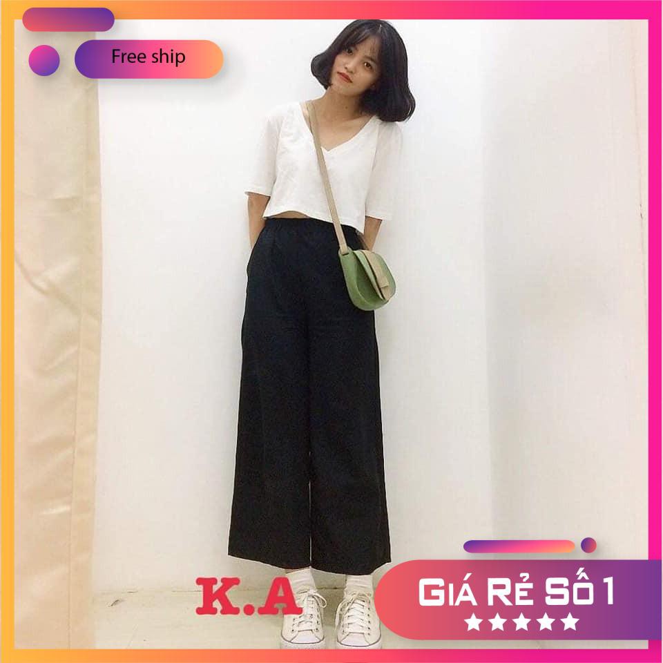 Quần dài nữ TUVYSHOP quần ống rộng culottes chất tuyết mua siêu mát bền màu đen 3 size S M L
