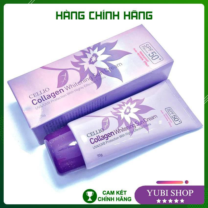 Kem Chống Nắng Cellio Tím - Kem Chống Nắng Cellio Collagen Whitening Sun Cream 70g Chính Hãng Hàn Quốc - Hh