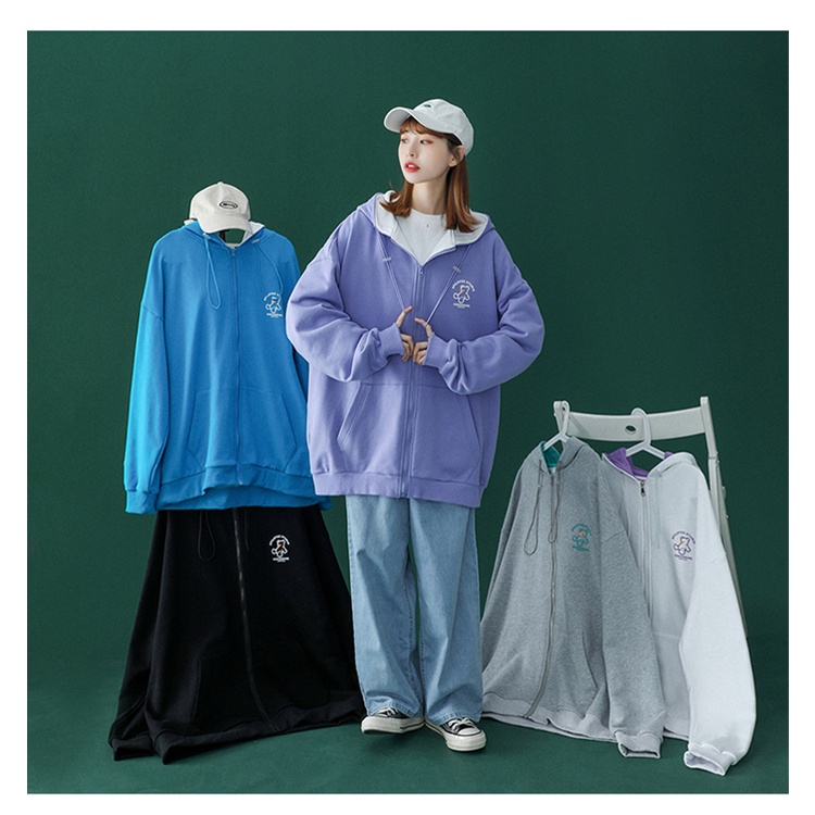 Áo Hoodie có Zip logo Bear ngực trái tay dài thu đông phong cách Hàn Quốc HO009