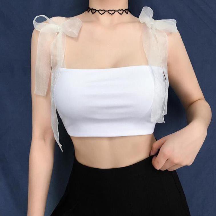 Áo Croptop Lê Bống 2 dây phối voan vải siêu mịn, 2 Màu Trắng Đen HOT  | BigBuy360 - bigbuy360.vn