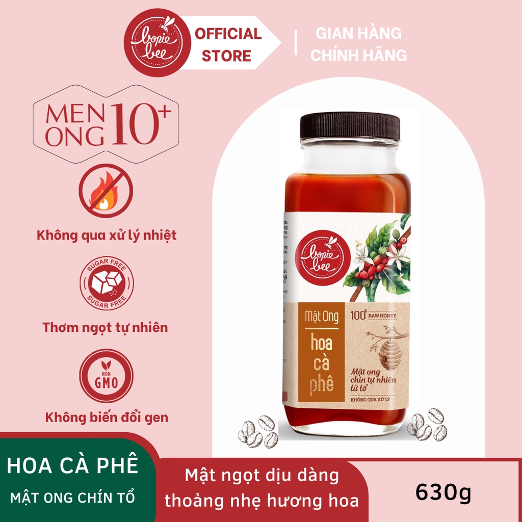 Mật Ong Bonie Bee Nguyên Chất Từ Hoa Cà Phê - Vị Ngọt Dịu - Chín Tự Nhiên Từ Tổ - Không Qua Xử Lý - 630g