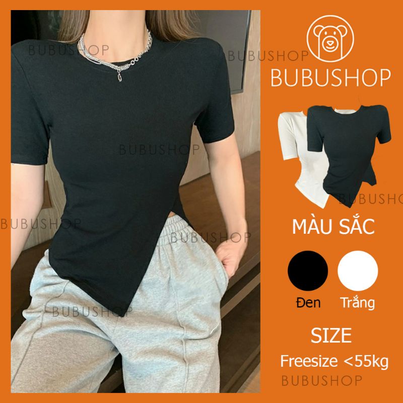 Áo thun nữ tay ngắn, Áo xẻ tà dáng ôm, áo thun ôm BUBUSHOP A01 | BigBuy360 - bigbuy360.vn