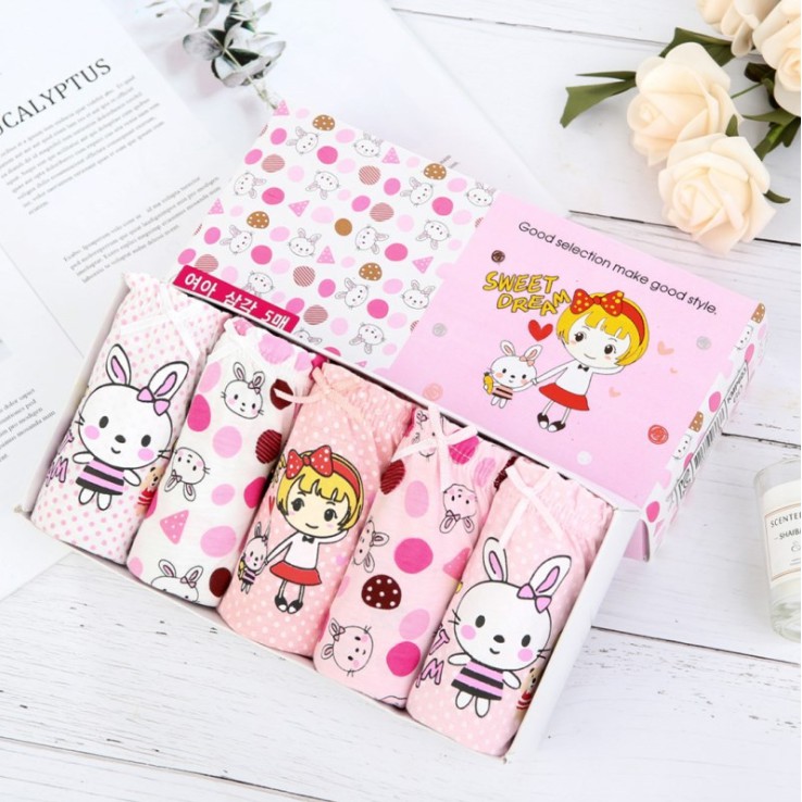 Set 5 quần lót bé gái Hàn Quốc 100% vải cotton thoáng mát, an toàn cho sức khỏe của bé mẫu Sweet Dream