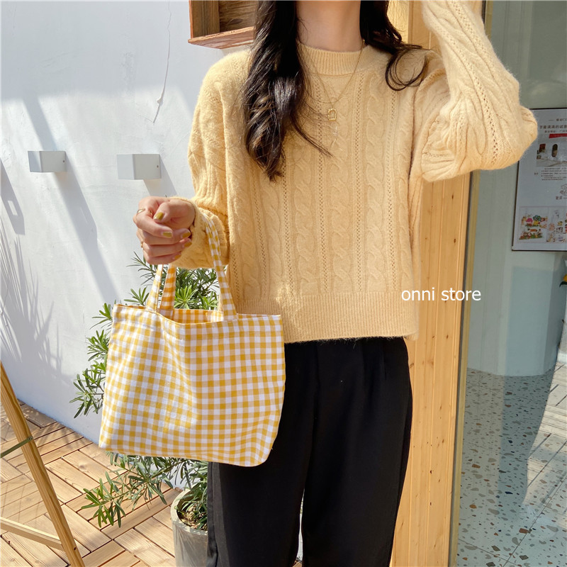 Túi vải đựng cơm trưa kẻ sọc caro phong cách Nhật Bản