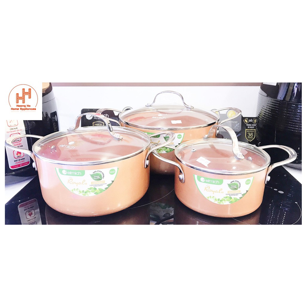 Bộ nồi phủ sứ an toàn đáy từ Elmich Royal Classic EL-3700 Size 16, 20, 24cm