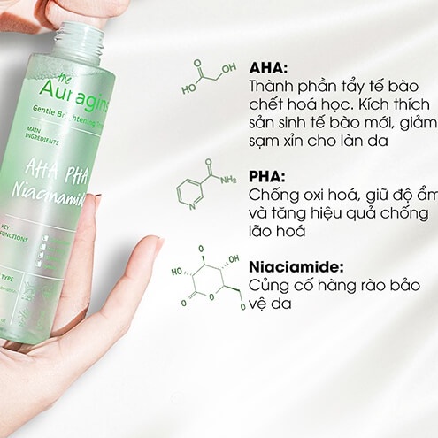 Nước Hoa Hồng The Auragins AHA PHA Niacinamide Gentle Brightening hỗ trợ sáng da, ngừa mụn 150ml