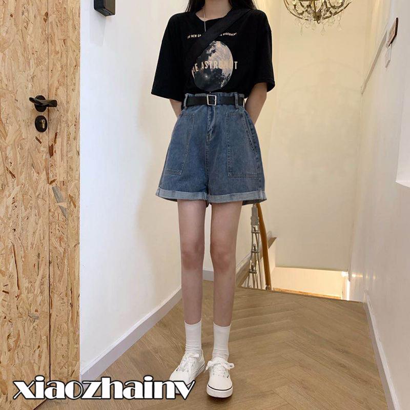 Quần Short Xiaozhainv Denim Lưng Cao Phong Cách Hàn Quốc Retro Cho Nữ