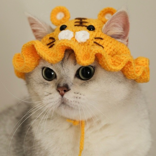 Nón len cho chó mèo đan móc hổ may mắn năm mới, mũ dễ thương thú cưng Con Mèo Xiêm