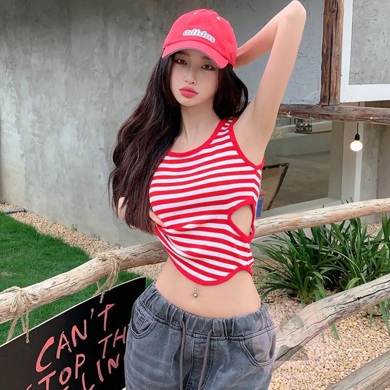 Áo Croptop Sát Nách Cổ Tròn Họa Tiết Kẻ Sọc Thời Trang Mùa Hè Cho Nữ