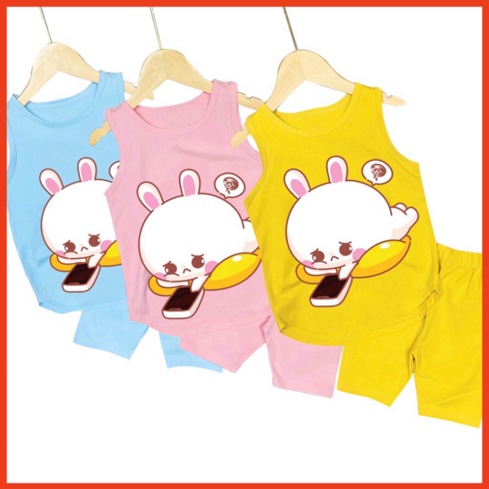 ( Km ) ( Khuyến mãi ) Bộ đồ bé gái sát nách hình thỏ bấm điện thoại cho bé gái từ 6kg đên 29kg.DBBG58.