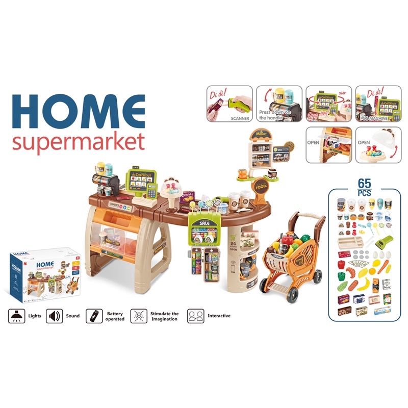 QUẦY SIÊU THỊ MINI KÈM XE ĐẨYHOME SUPERMARKET 65 PCS