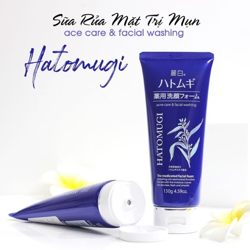 Sữa Rửa Mặt Ngừa Mụn, Sáng Da Reihaku Hatomugi Acne Care & Facial Washing Foam 130g - Chai Xanh