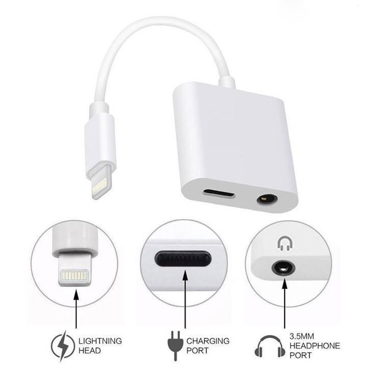 Cáp Chuyển Lightning Iphone Sang Tai Nghe Jack 3.5mm Và cổng Sạc Lightning