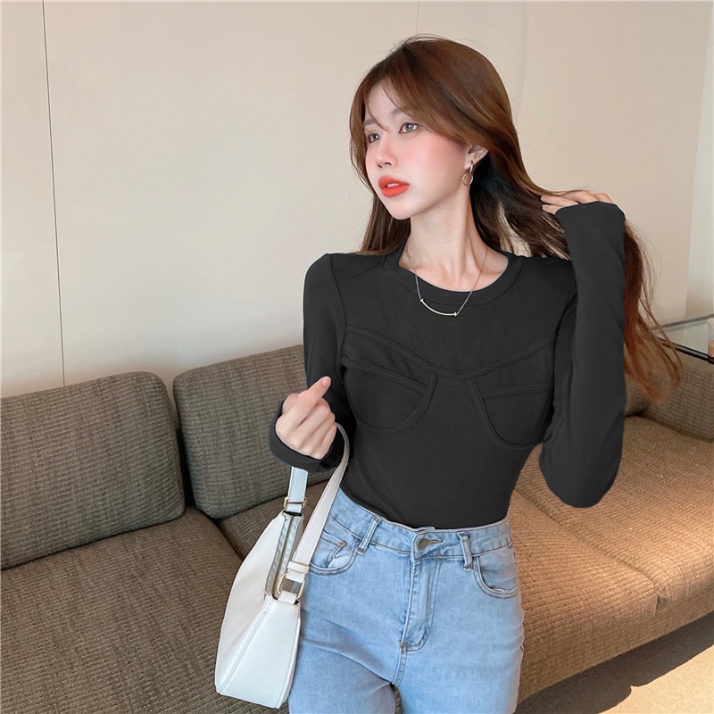 Áo thun tay dài cổ tròn dáng ôm thời trang cho nữ