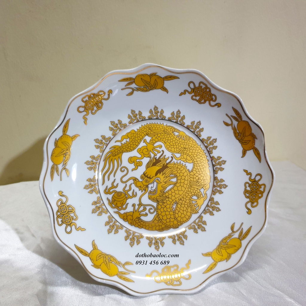Bộ Đồ Thờ Cúng - Set Đồ Thờ Phụng Sứ Trắng hình rồng  Vàng In Nổi Cao Cấp