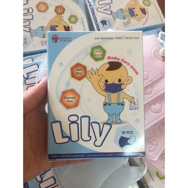 Hộp 10 khẩu trang cho bé lily hoặc duy quân khẩu trang y tế kháng khuẩn