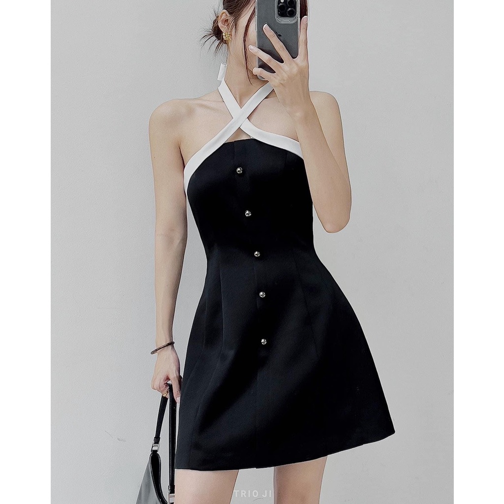 Váy Đầm Thiết Kế,Váy Cúp Ngực Nơ Thắt Chéo Phong Cách Hàn Quốc