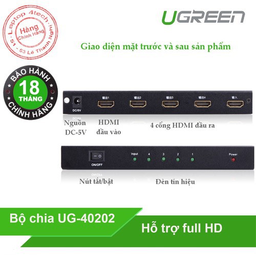 Bộ chia HDMI 1 ra 4 Ugreen 40202 - Hàng Chính Hãng