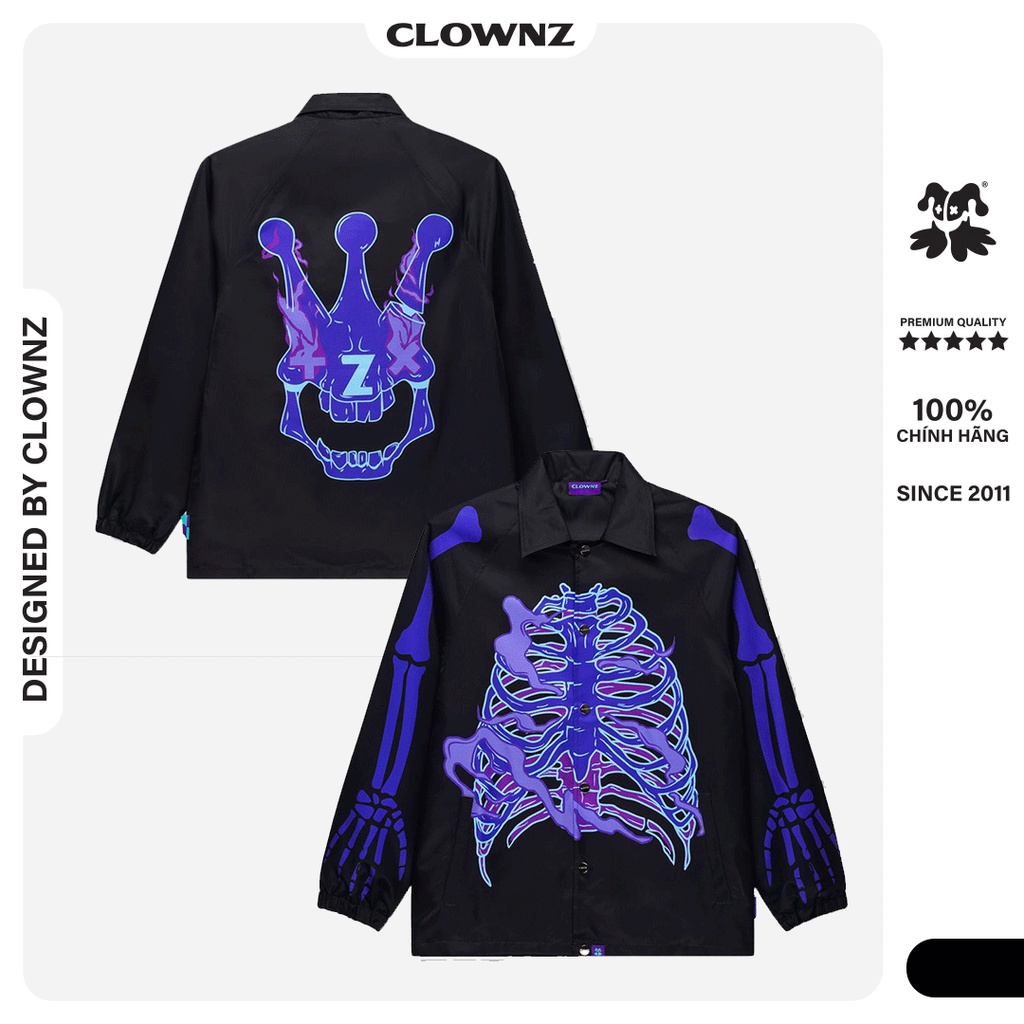 Áo khoác gió local brand Clownz Flammy Skull, 2 lớp, vải dù form rộng nam nữ