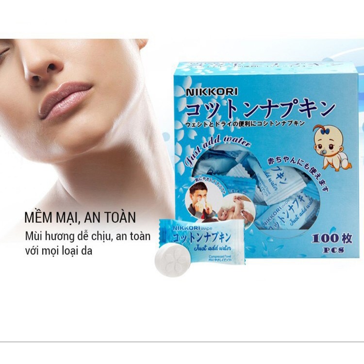 1 viên Khăn nén Nikkori Nhật Bản cao cấp không hóa chất