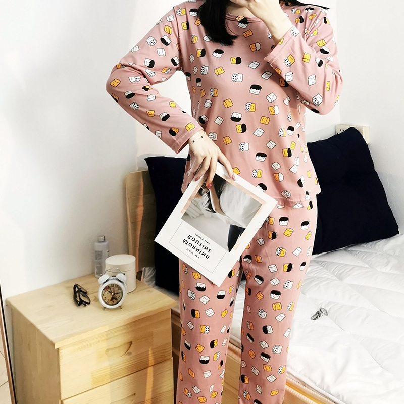 Set đồ ngủ ECMLN tay dài in họa tiết đáng yêu thời trang phái nữ