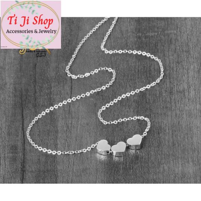 DÂY CHUYỀN NỮ BA TRÁI TIM INOX  LY XỎ NGANG - trắng, đẹp, không đen,