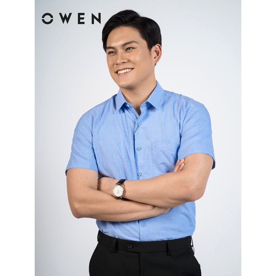 OWEN - Áo sơ mi ngắn tay Owen Regularfit chất sợi tre màu xanh dương 220024
