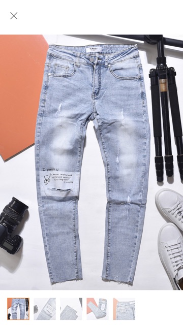 Quần bò nam thời trang rách gối hàng hiệu in chữ cao cấp AHFASHION | BigBuy360 - bigbuy360.vn