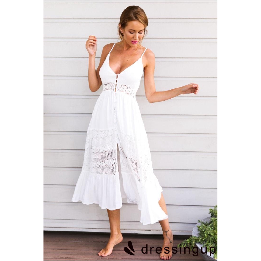 Đầm hai dây phối ren kiểu cổ điển quyến rũ cho nữ