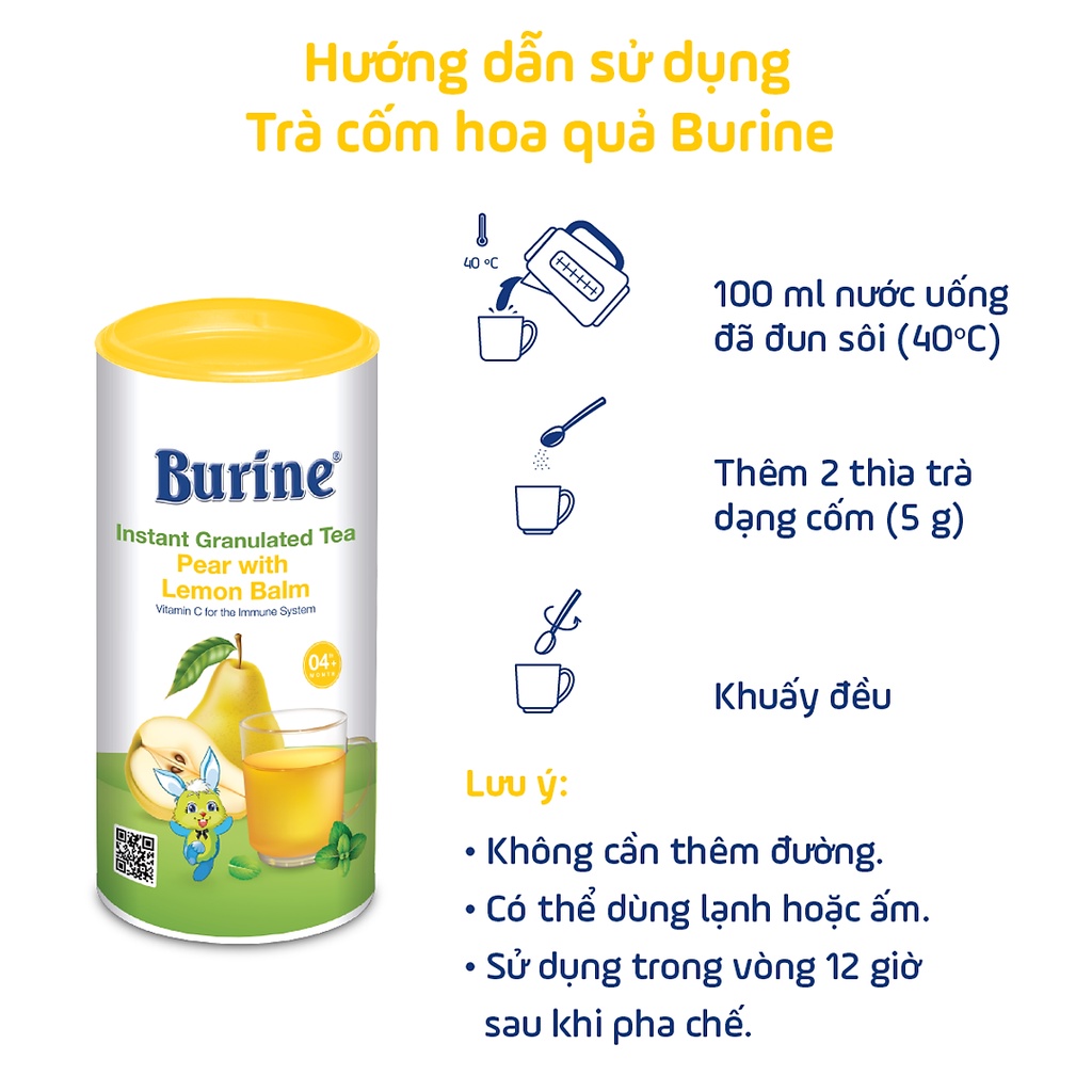 Trà Cốm Hoà Tan BURINE Hương Vị Trái Cây Thơm Ngon, Bổ Sung Vitamin Cho Bé.