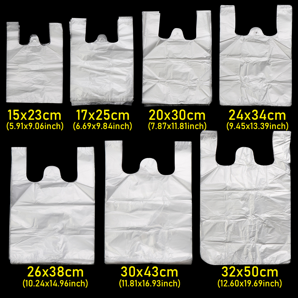 50/ 100 Túi mua sắm tùy chọn kích thước trong suốt có tay cầm tiện dụng