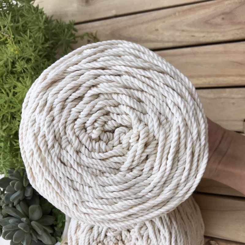 Dây thừng cotton đan Macrame màu trắng kem sợi xoắn 3mm, 4mm